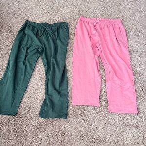 Casual Drawstring Lounge Pants - Pink & Dark Green